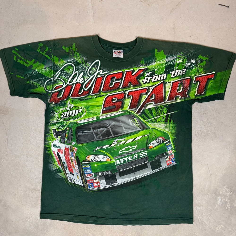 Chase Authentics Dale Earnhardt Jr 88 AMP Energy NASCAR Racing T-Shirt Green L